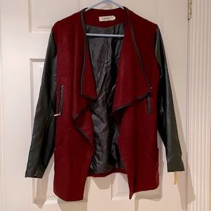 Vintage Red Knit jacket with faux leather sleeves